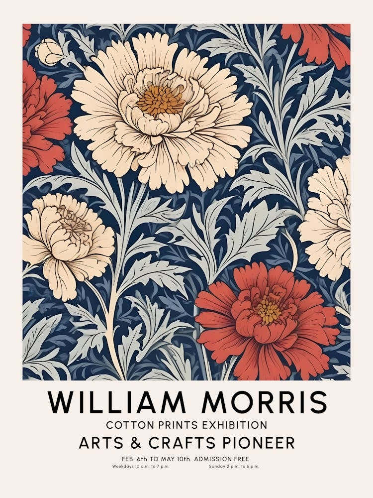 William Morris Style Art Exhibition Marigold Flower