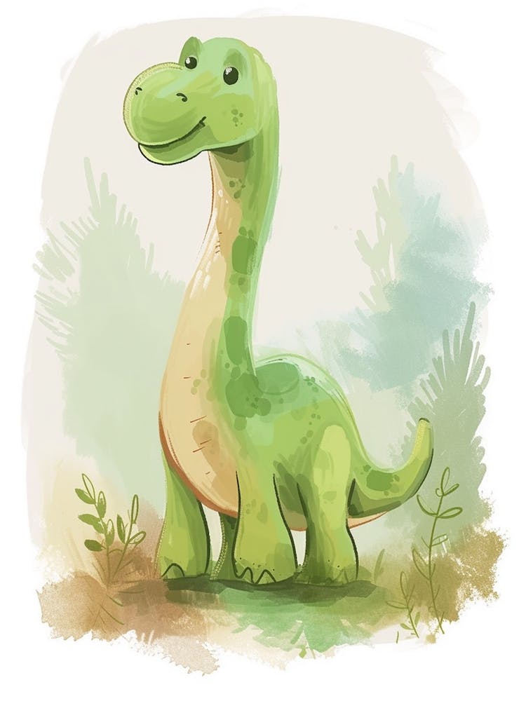 Cute Cartoon Apatosaurus Dinosaur Watercolour 2