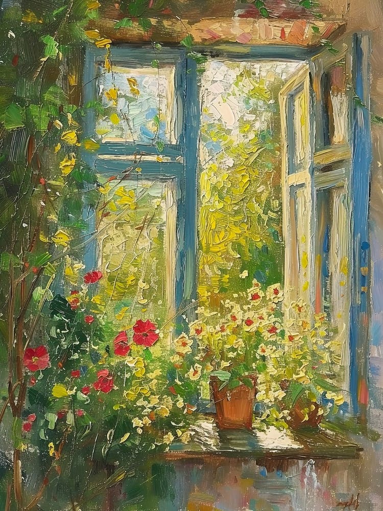 Geranium Flowers On A Cottage Window 2