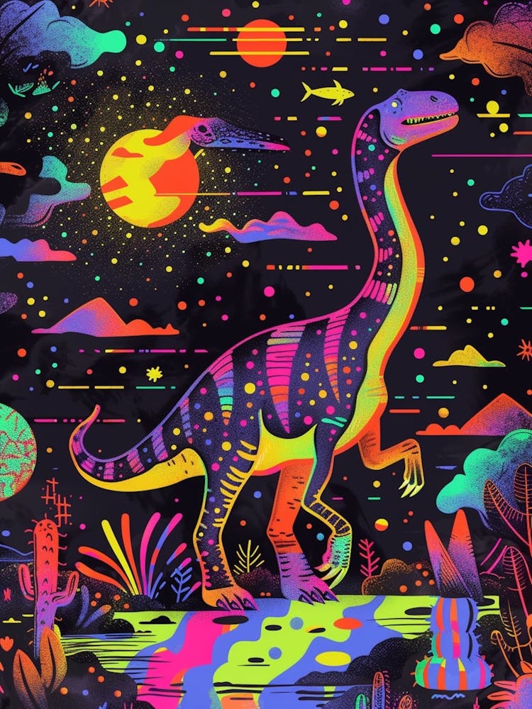 Cute Neon Brachiosaurus At Night