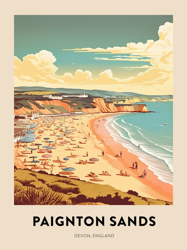 Devon Vintage Travel Poster Paignton Sands