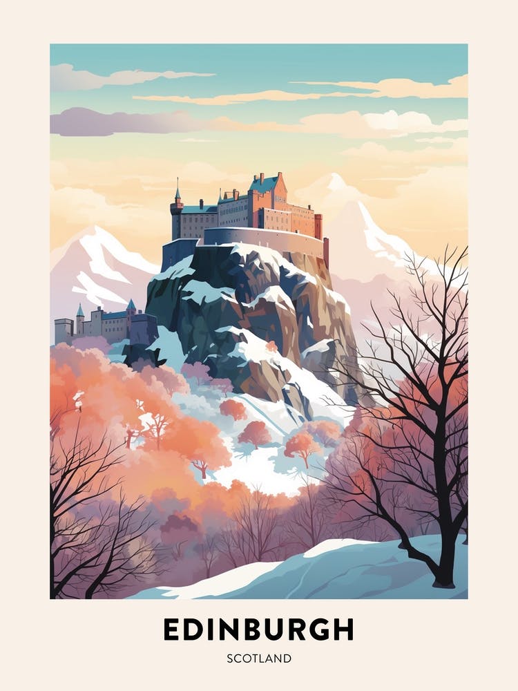 Vintage Winter Travel Poster Edinburgh Scotland 4