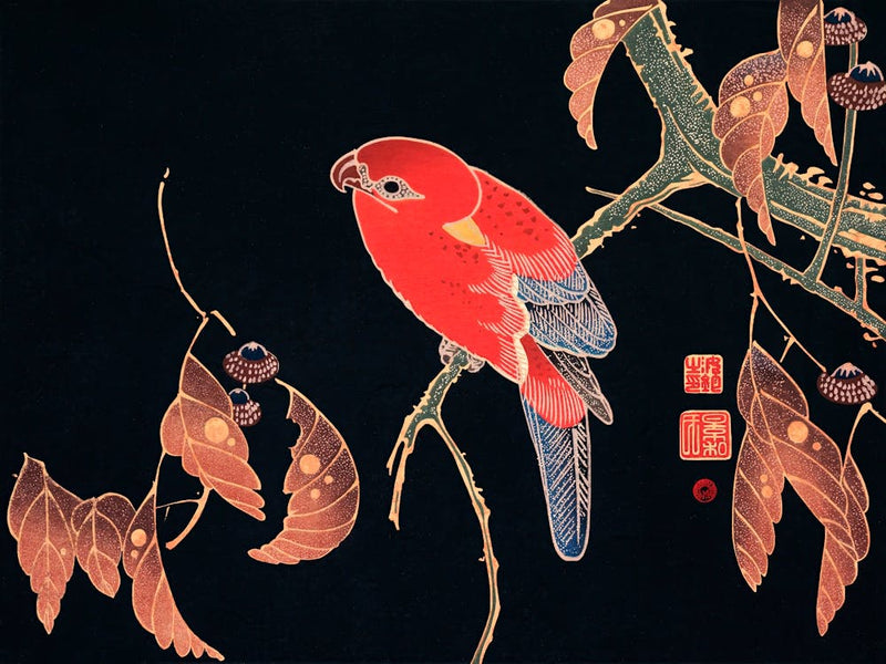Red Parrot On The Branch Of A Tree, Itō Jakuchū