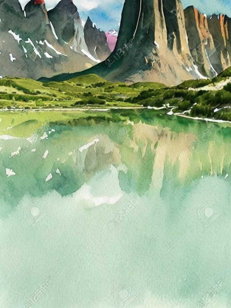 Torres Del Paine National Park Chile Water Colour Poster