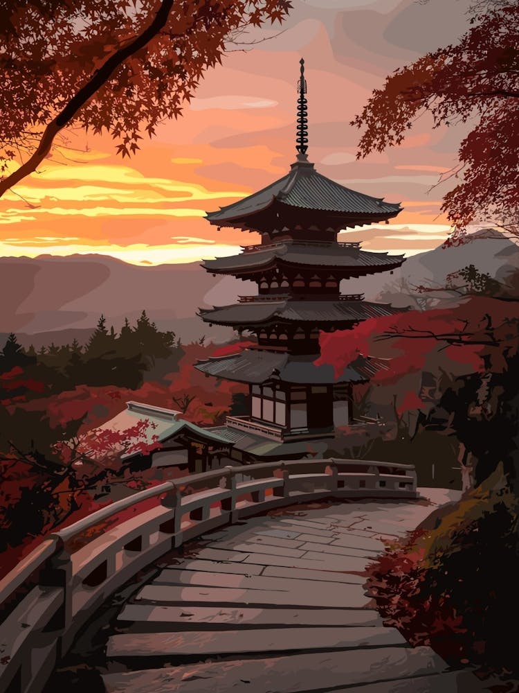 Pagoda Sunset Japan