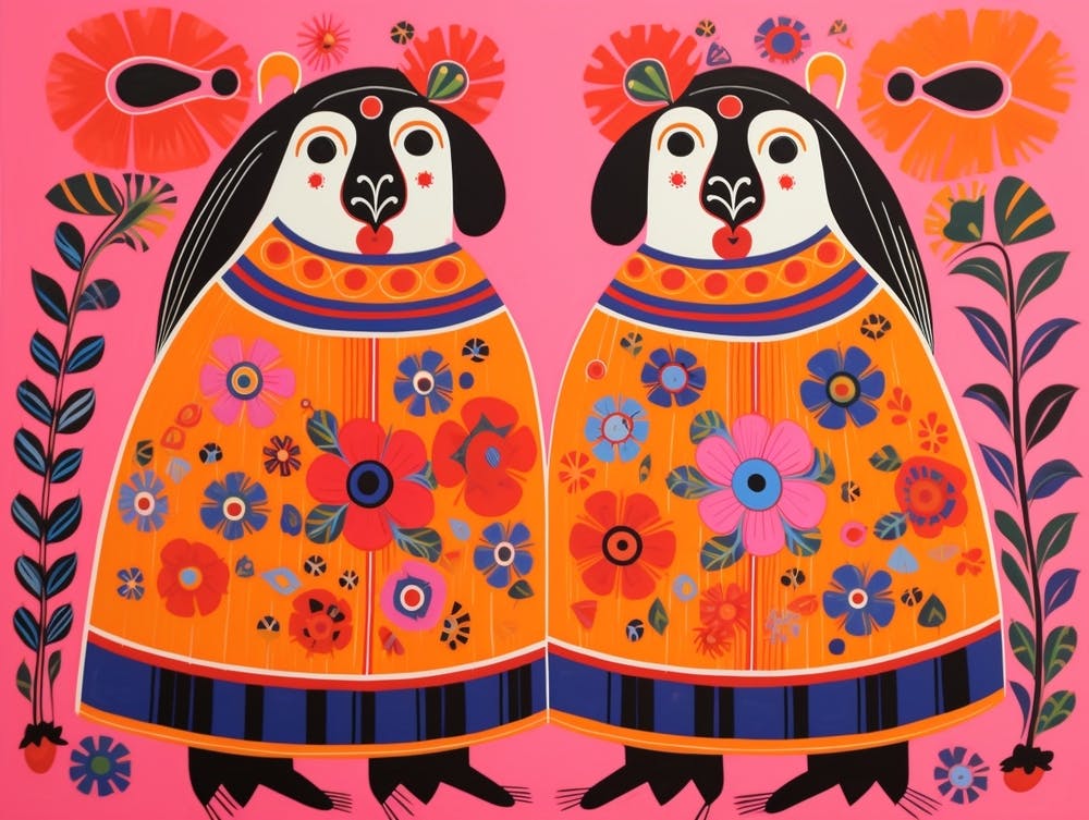 Guinea Pig 1 Folk Style Animal Illustration