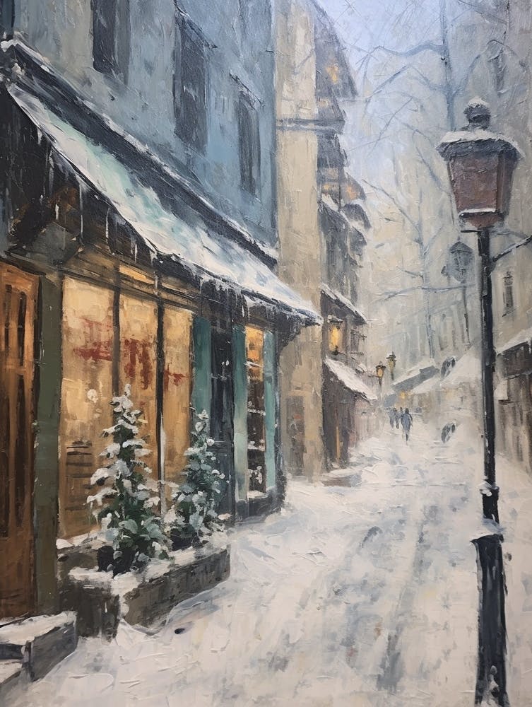 Vintage Winter Painting Chamonix France