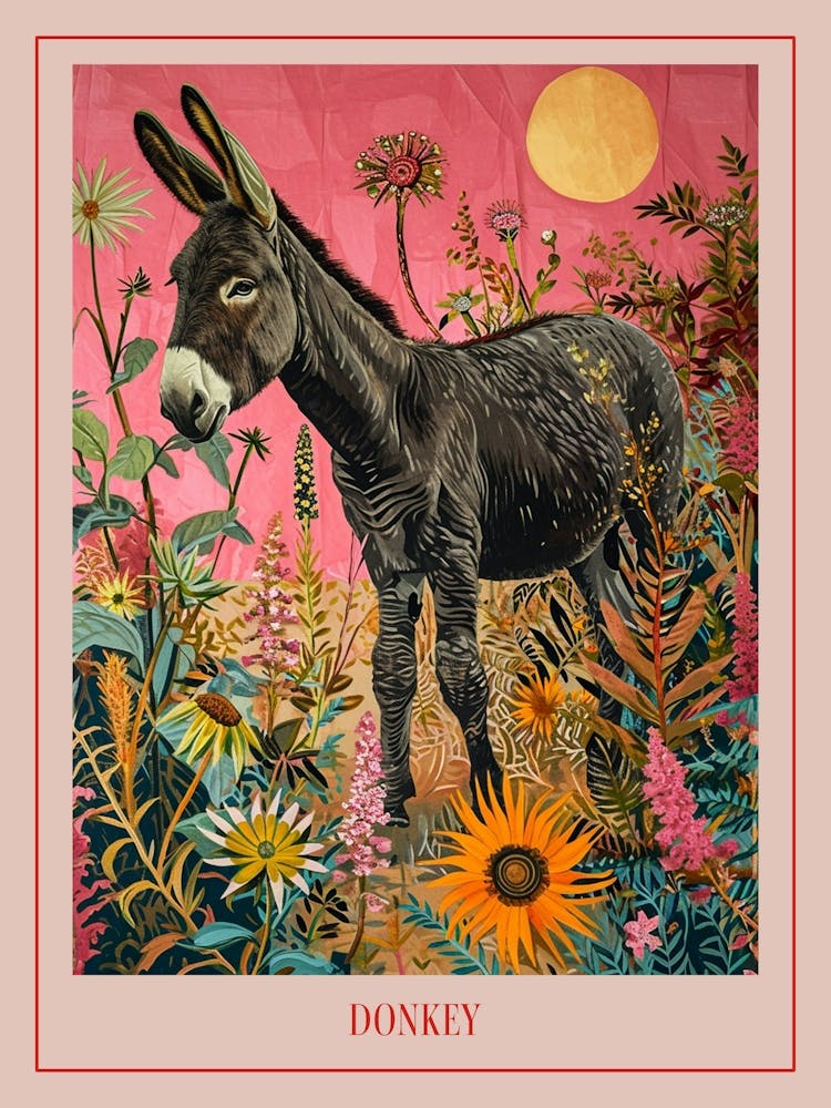 Floral Animal Painting Donkey 2 Poster