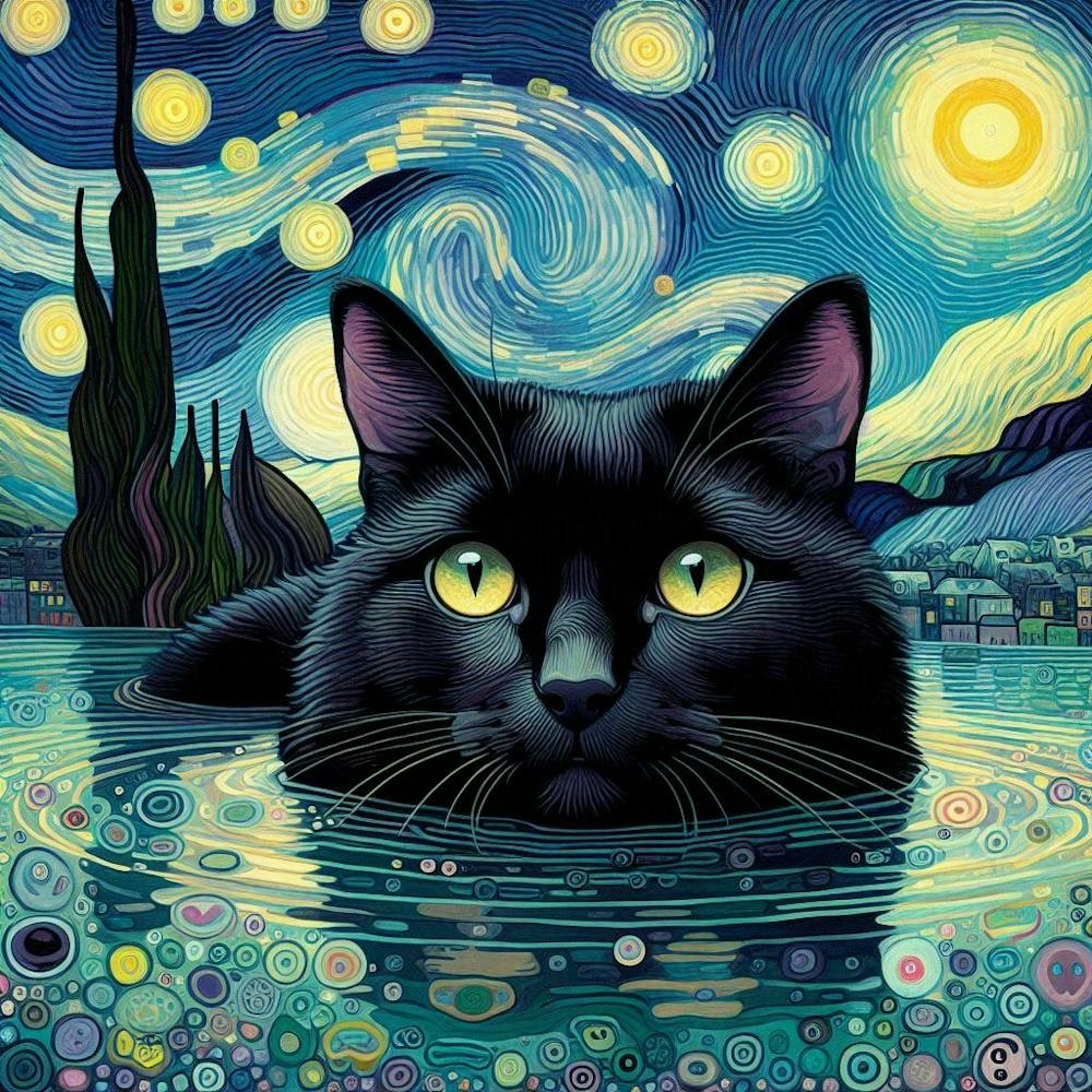 starry ight Cat In a pond