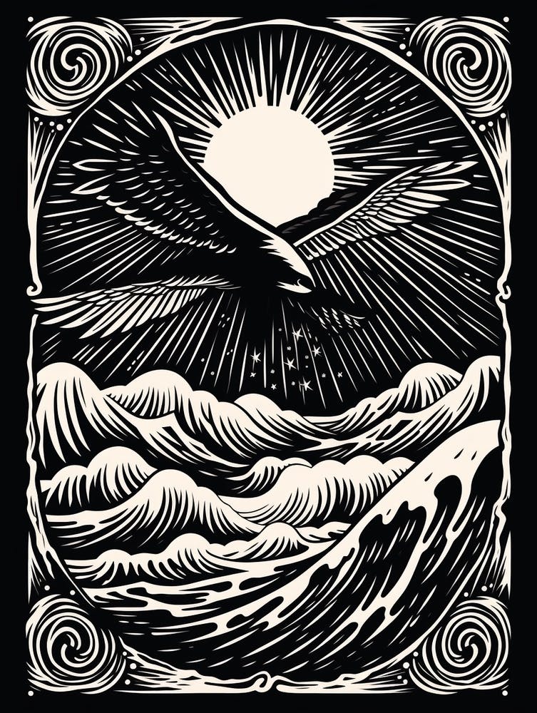 B&W Bird Linocut Albatross 2