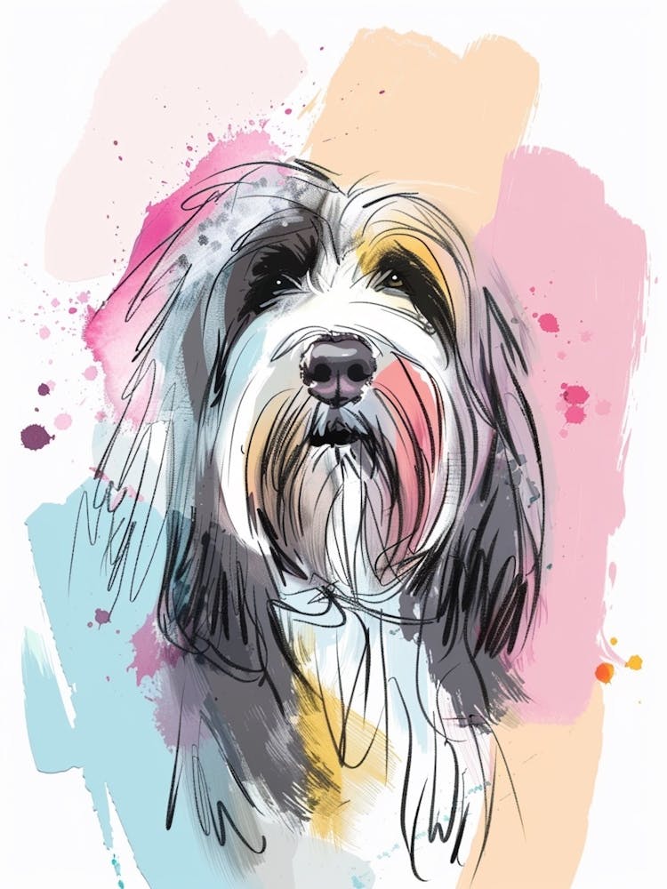 Pastel Bearded Collie Dog Pastel Line Illustration  1