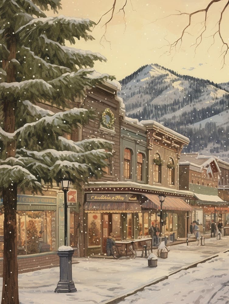 Vintage Winter Illustration Leavenworth Washington 1