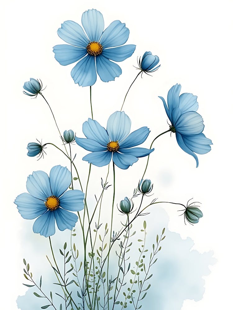 Minimal Blue Wildflower Linework