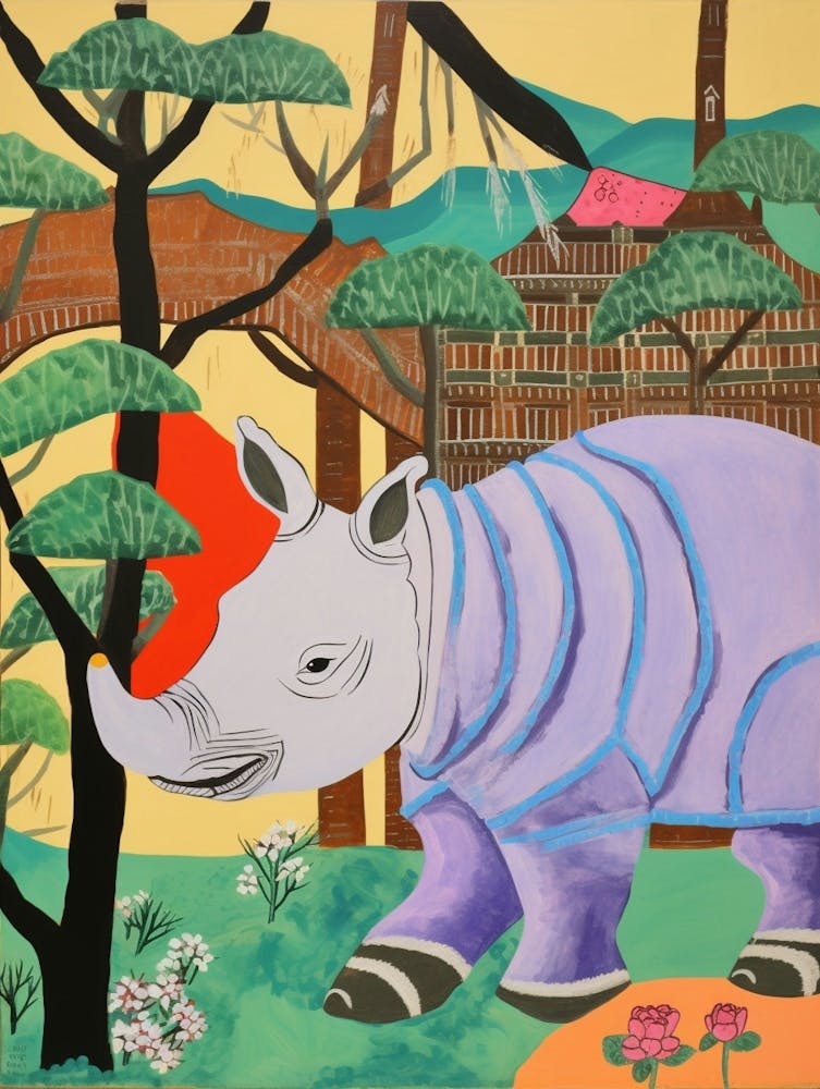 Maximalist Animal Painting Rhinoceros 1