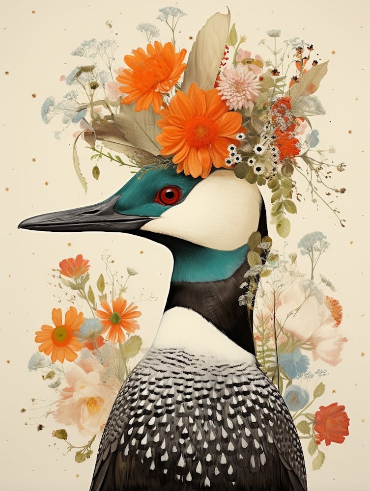 Bird With A Flower Crown Common Loon 1