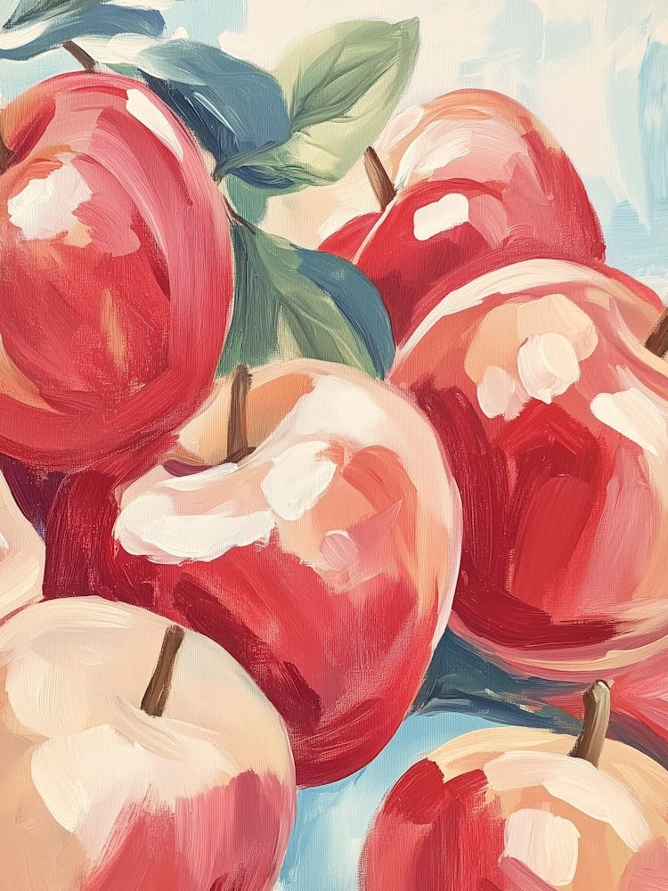 Red Apples with Green Leaves