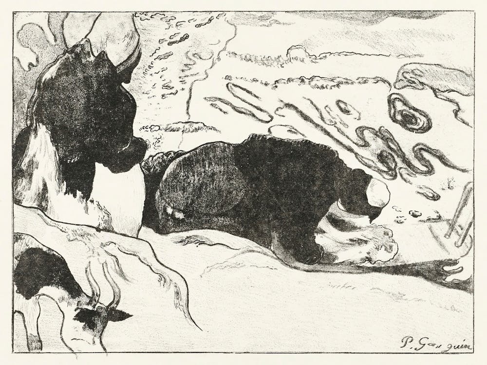 Two Washing Women Wash Clothes By Water, Paul Gauguin