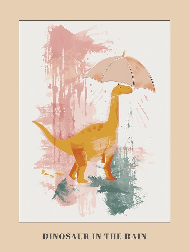 Dinosaur In The Rain Holding An Umbrella 3 Poster