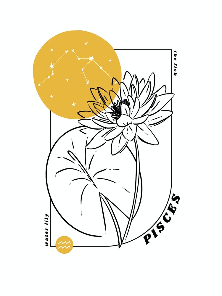pisces birth flower water lily Pisces Birth Flower & Zodiac Sign Art Print by Jande Summer – Fy!