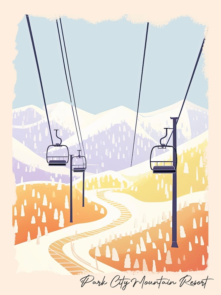 Poster Of Park City Mountain Resort   Utah, Usa, Ski Resort Pastel Colours Illustration 3