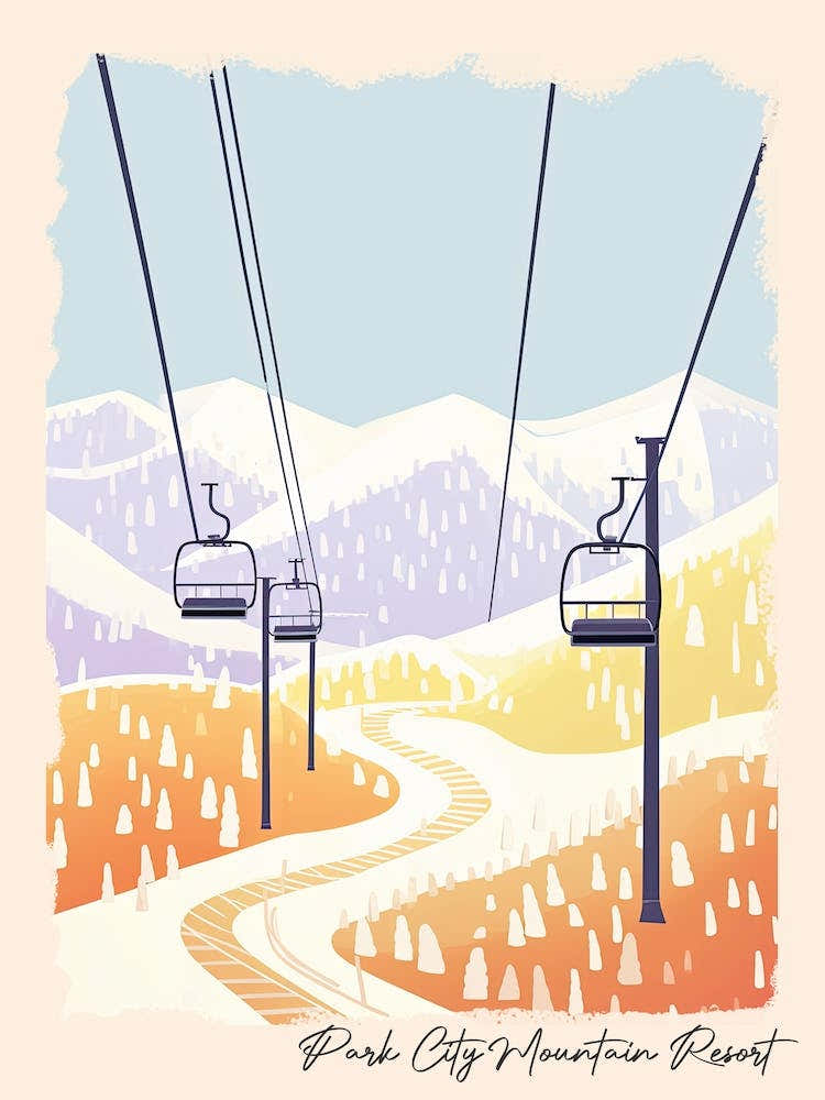 Poster Of Park City Mountain Resort   Utah, Usa, Ski Resort Pastel Colours Illustration 3