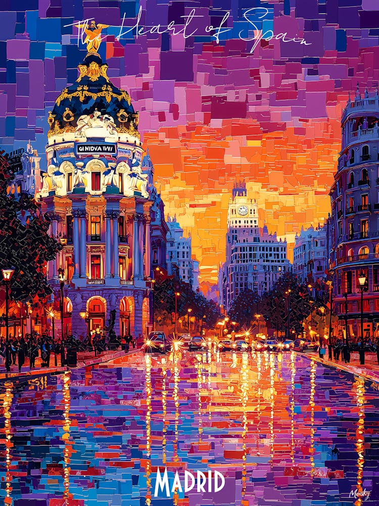 Madrid City Skyline, abstract cubism vibrant Poster