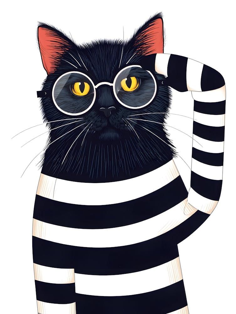 Cat In Striped Shirt
