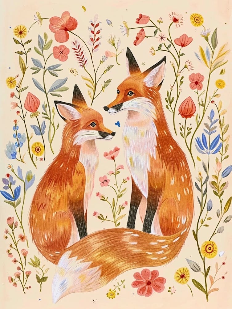 Dessin Animalier Floral Folk Renard 4
