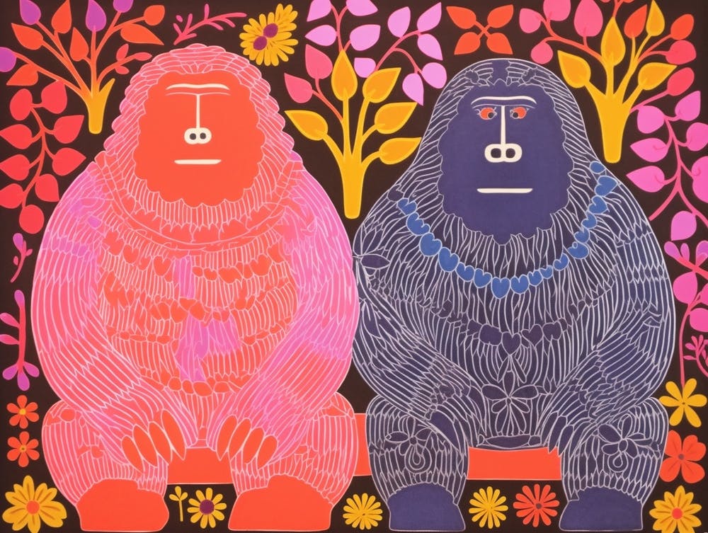 Silverback Gorilla 2 Folk Style Animal Illustration