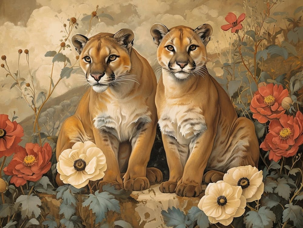 Floral Animal Illustration Mountain Lion 3
