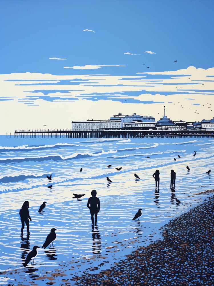 Linocut Of Brighton Beach East Sussex 2