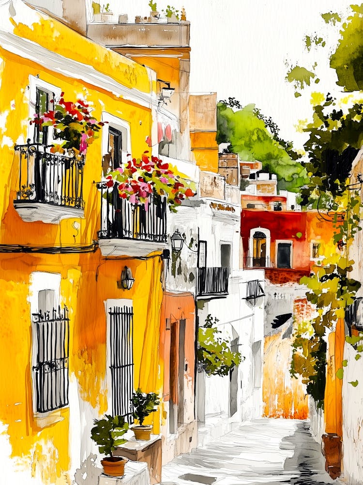 Watercolor Of A Street In Spain