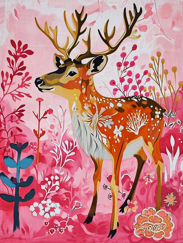 Floral Animal Painting Reindeer 4