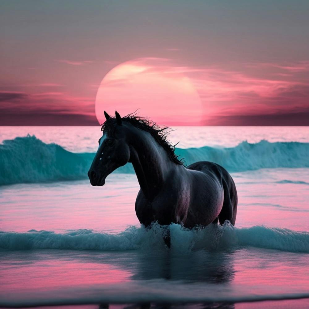 Horse On The Beach At Sunset