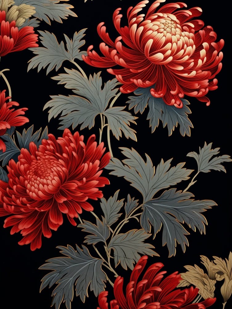 Chrysanthemums 9 William Morris Style Winter Florals