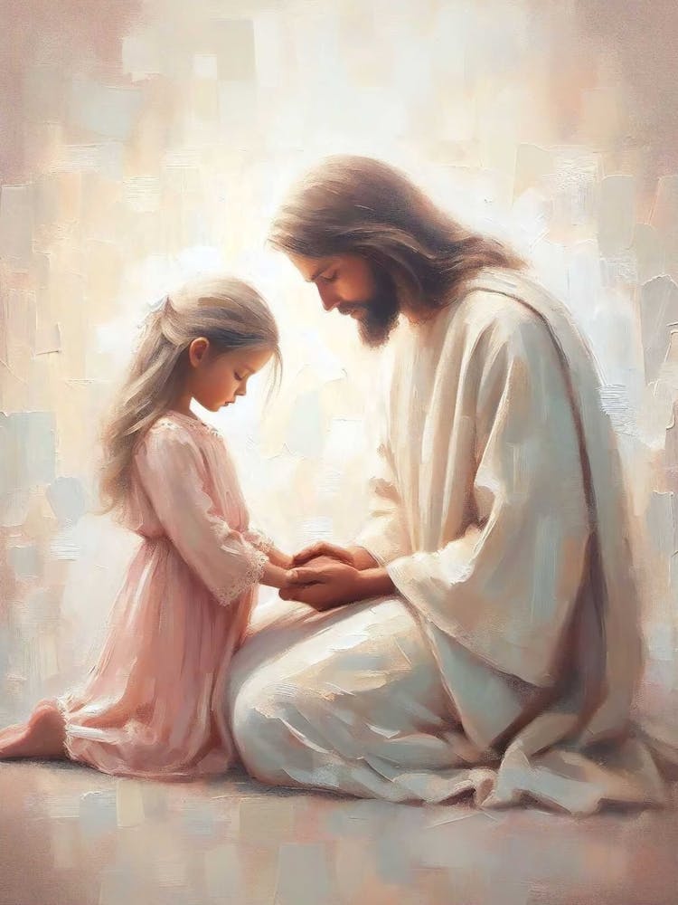 Heard Prayers, Christian Painting, Jesus Praying With Girl, Jesus Children Art, Jesus And Kids, Lds Art, Bible Verse Art, Christian Prints