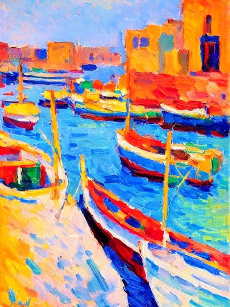 Port Of Muscat Oman Brushwork Painting harbour