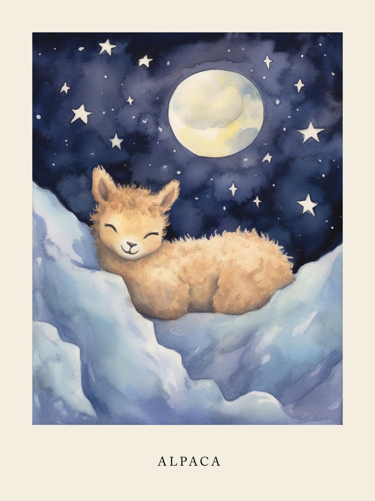 Baby Alpaca 1 Sleeping In The Clouds Nursery Poster