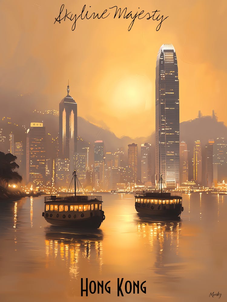 Hong Kong, minimalist soft tones palette, watercolor poster