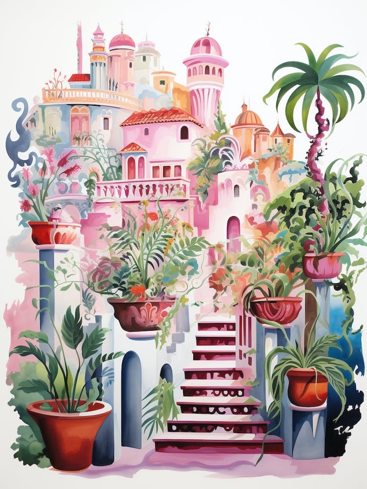 Tivoli Gardens Italy Modern Illustration 2