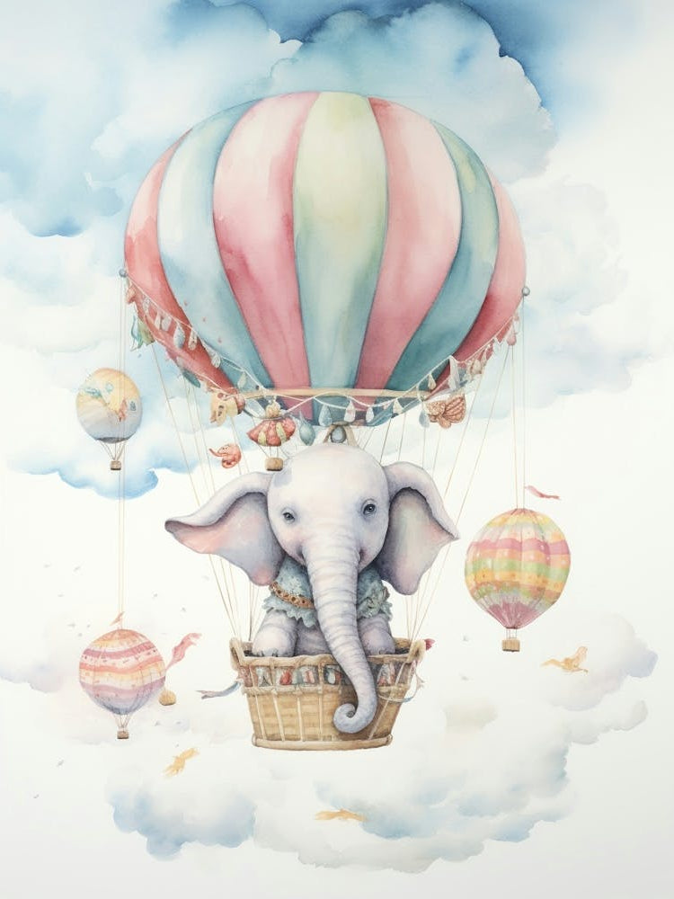 Baby Elephant 3 In A Hot Air Balloon
