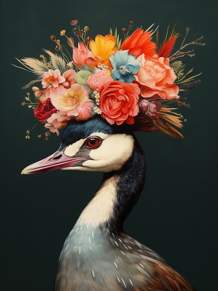 Bird With A Flower Crown Grebe 3