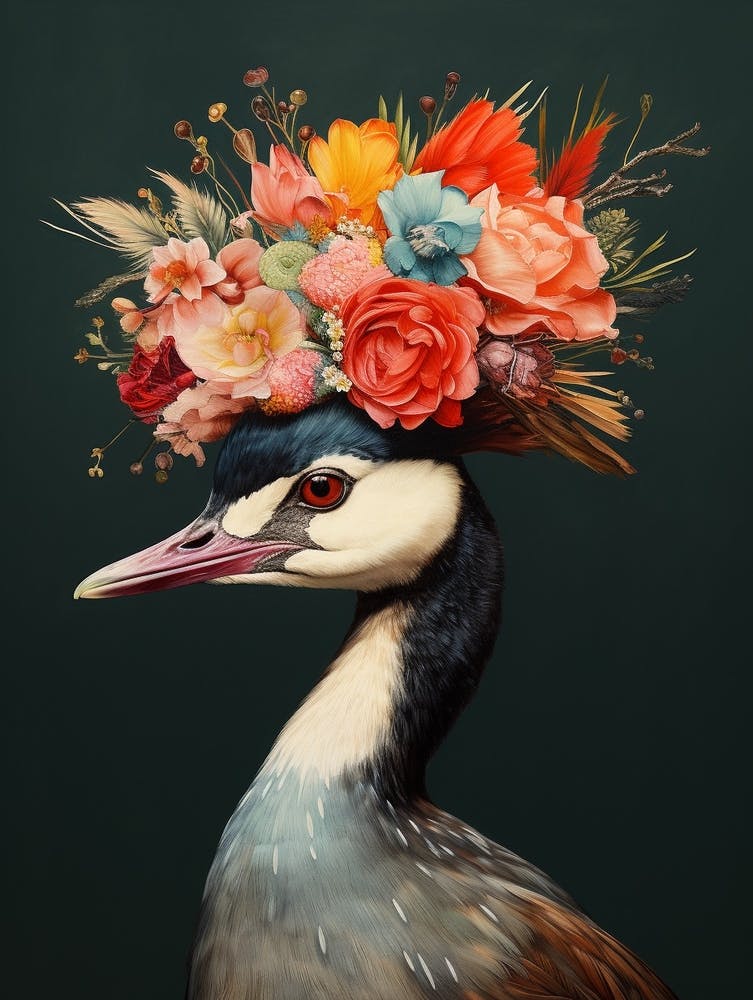 Bird With A Flower Crown Grebe 3