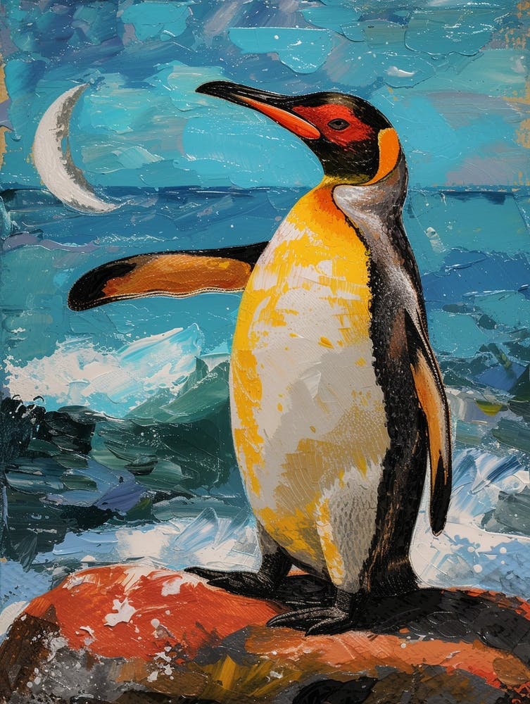 Galapagos Penguin Half Moon Island Colour Block Painting 1