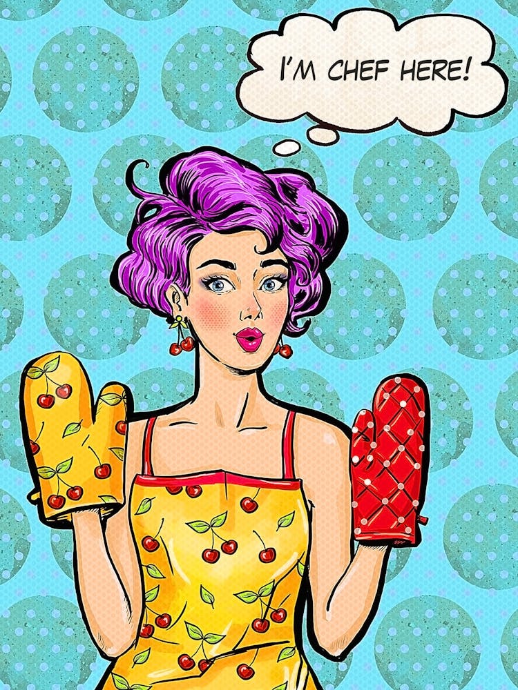 Pop Art Cooking Chef Girl Over Blue Background