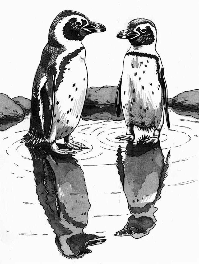 African Penguin Admiring Their Reflections 3