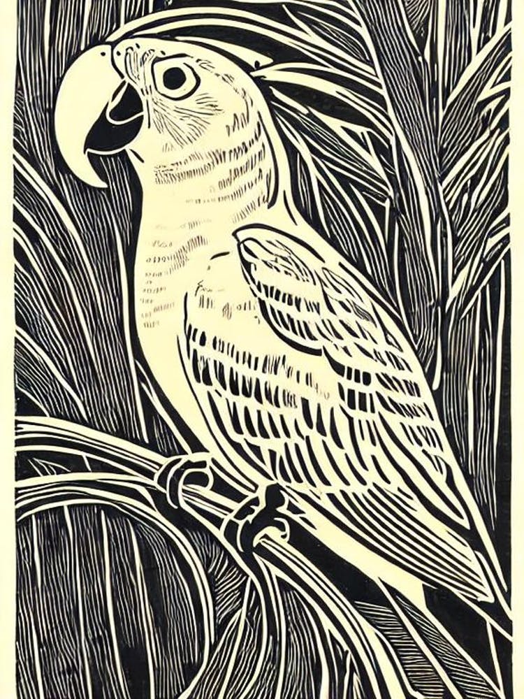 Parrot Linocut Bird