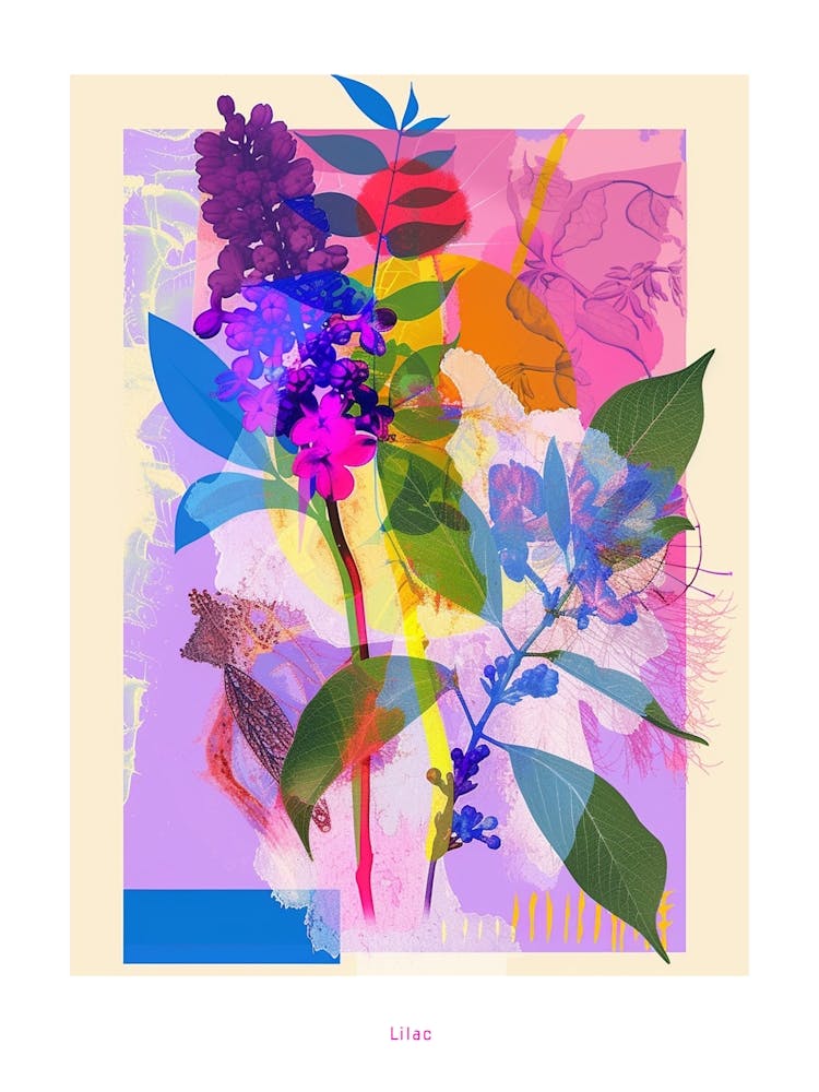 Lilac 3 Neon Flower Collage Poster
