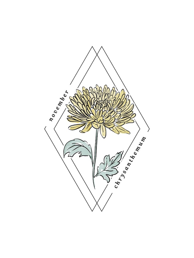 November Chrysanthemum Birth Flower | Diamond Frame