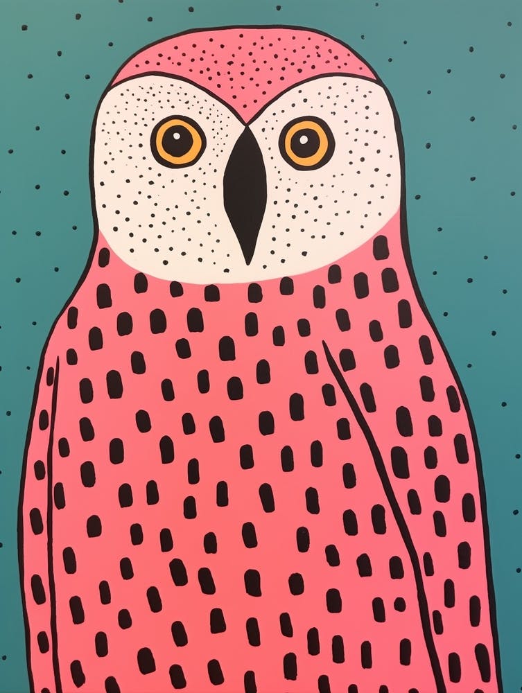 Pink Polka Dot Snowy Owl 1